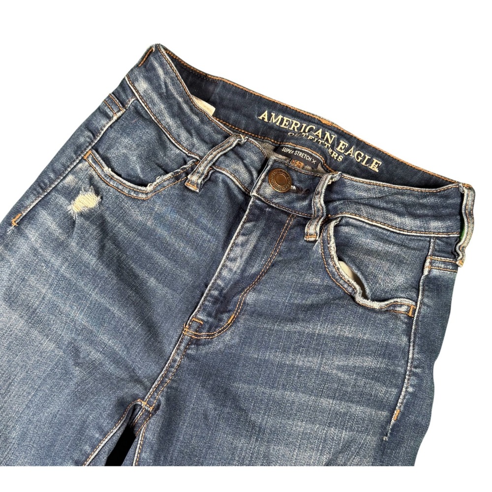 American Eagle Hi-Rise Jegging Super Stretch Ripped Distressed Jeans Size 2